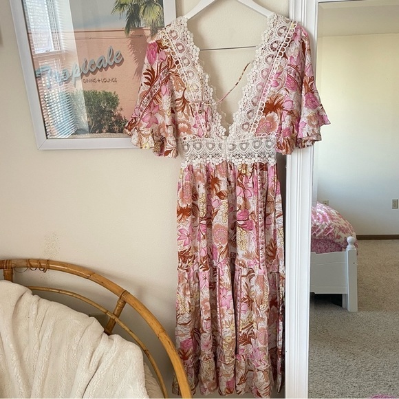 Fortunate One Heat Wave Floral Pink Multi Midi Dress Size Small US 4 - Picture 7 of 7